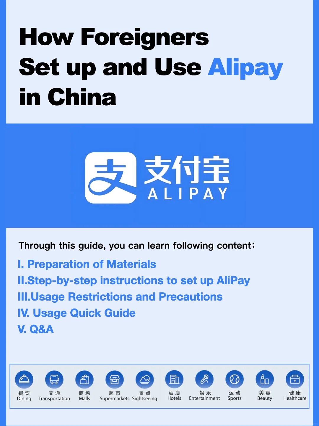 Alipay app home screen for international users showing the main interface